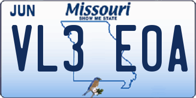 MO license plate VL3E0A