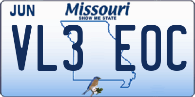 MO license plate VL3E0C
