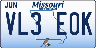 MO license plate VL3E0K