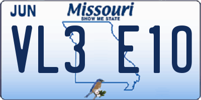 MO license plate VL3E1O