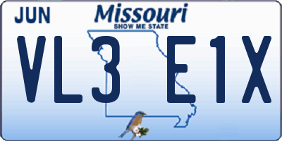 MO license plate VL3E1X