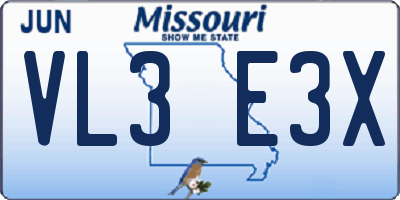 MO license plate VL3E3X