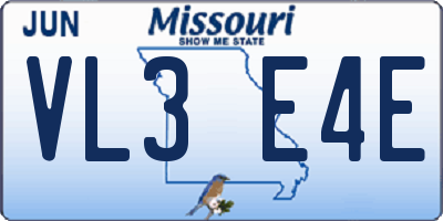 MO license plate VL3E4E