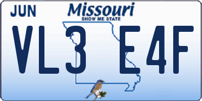 MO license plate VL3E4F