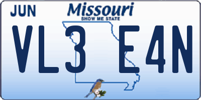 MO license plate VL3E4N