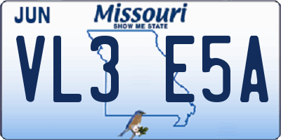MO license plate VL3E5A