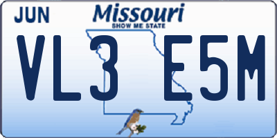 MO license plate VL3E5M