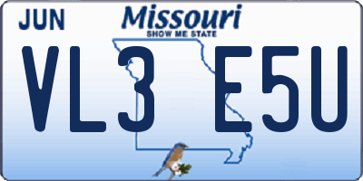 MO license plate VL3E5U
