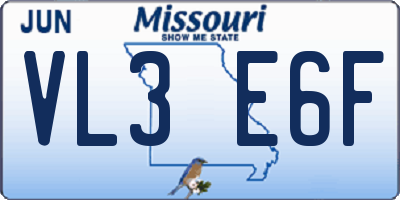 MO license plate VL3E6F