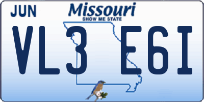 MO license plate VL3E6I