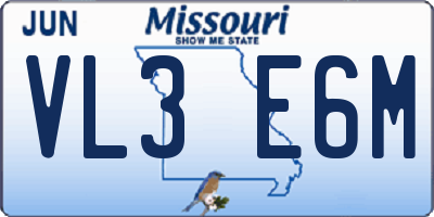 MO license plate VL3E6M