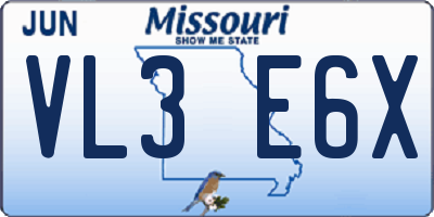 MO license plate VL3E6X