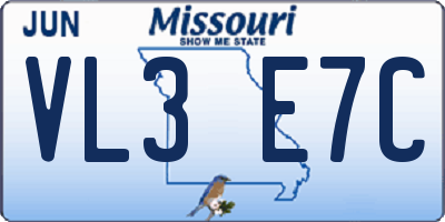 MO license plate VL3E7C