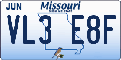 MO license plate VL3E8F