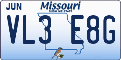 MO license plate VL3E8G