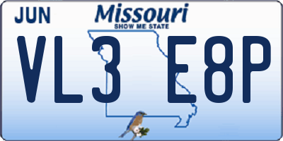 MO license plate VL3E8P