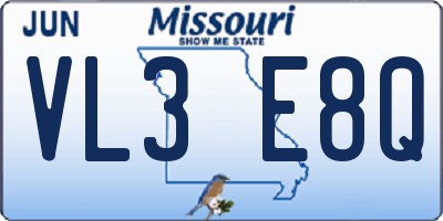 MO license plate VL3E8Q
