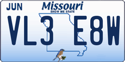 MO license plate VL3E8W