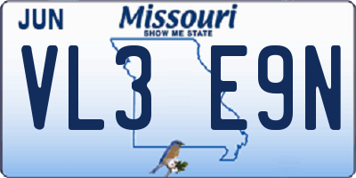 MO license plate VL3E9N