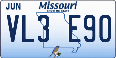 MO license plate VL3E9O