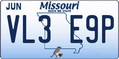 MO license plate VL3E9P