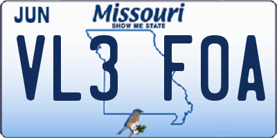 MO license plate VL3F0A