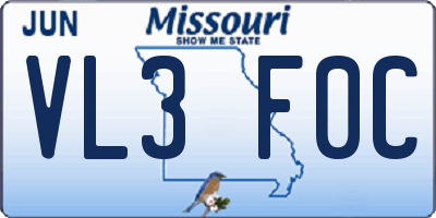 MO license plate VL3F0C