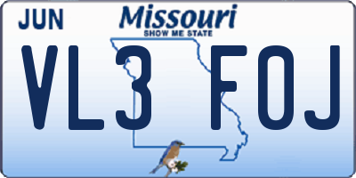 MO license plate VL3F0J