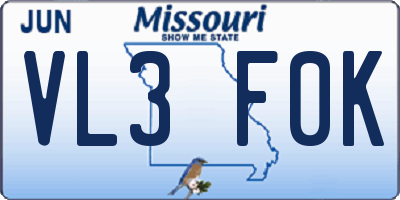 MO license plate VL3F0K