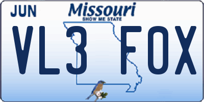 MO license plate VL3F0X