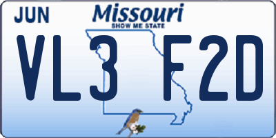 MO license plate VL3F2D