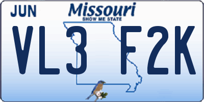 MO license plate VL3F2K