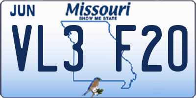 MO license plate VL3F2O