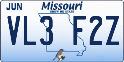 MO license plate VL3F2Z