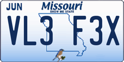 MO license plate VL3F3X