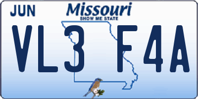 MO license plate VL3F4A