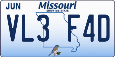 MO license plate VL3F4D