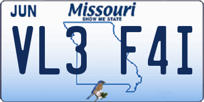 MO license plate VL3F4I