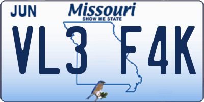 MO license plate VL3F4K