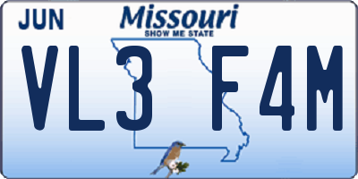 MO license plate VL3F4M