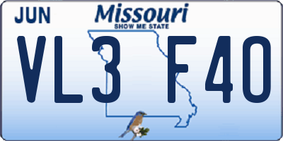 MO license plate VL3F4O