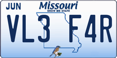 MO license plate VL3F4R