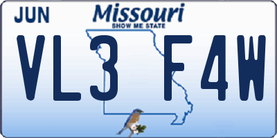MO license plate VL3F4W