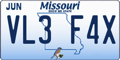 MO license plate VL3F4X