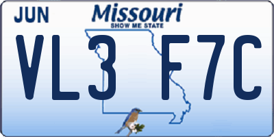 MO license plate VL3F7C