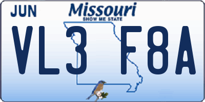 MO license plate VL3F8A