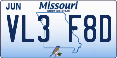 MO license plate VL3F8D