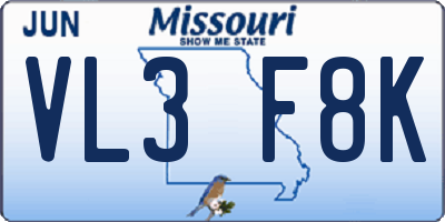 MO license plate VL3F8K