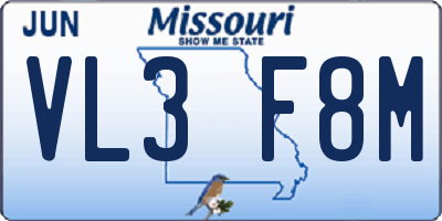 MO license plate VL3F8M