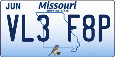 MO license plate VL3F8P